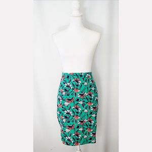 J. Crew Factory Teal Green & Coral Pencil Skirt